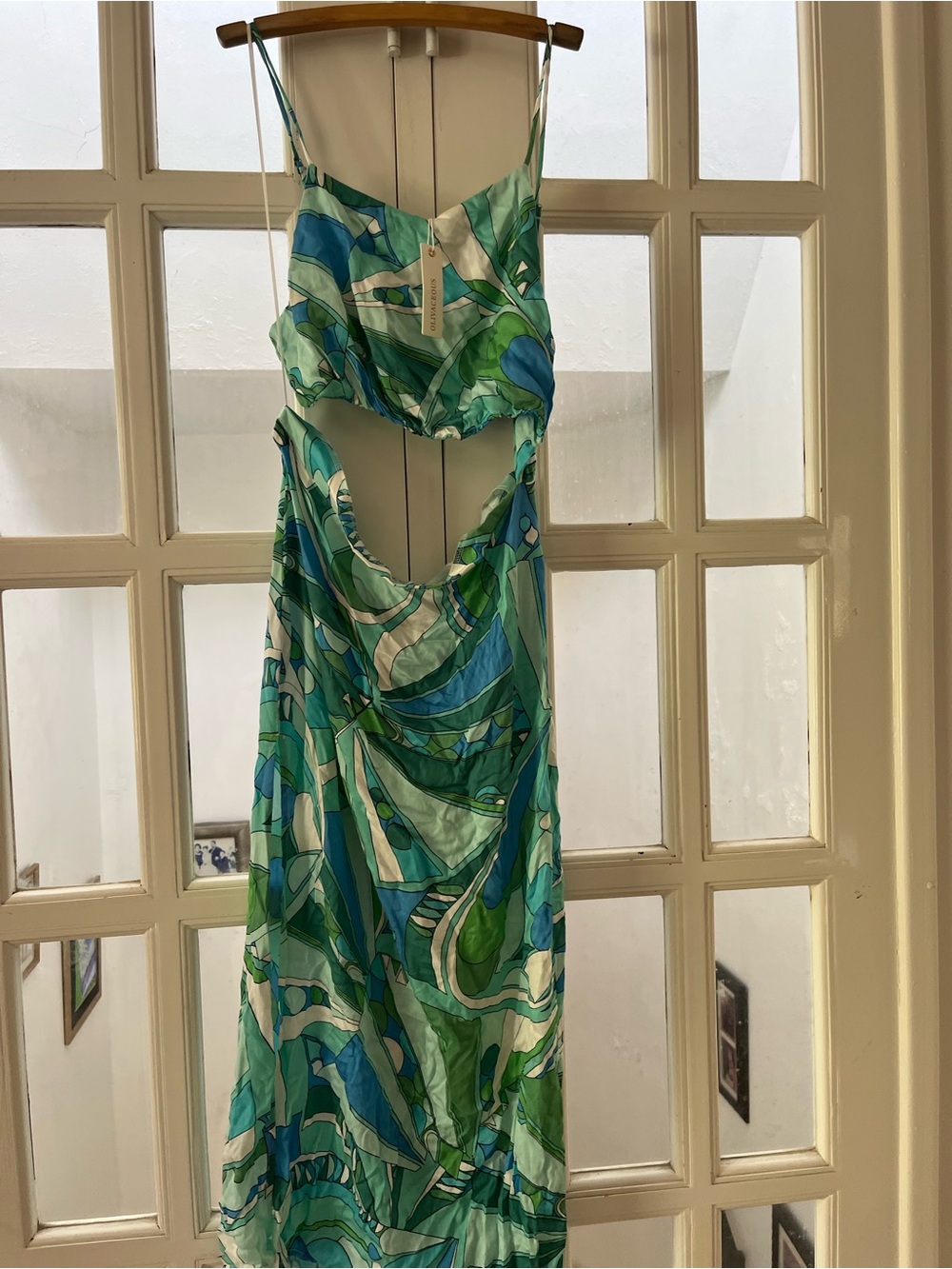 NWT Women’s Poochie inspired Green & Blue Print Cutout Maxi Dress